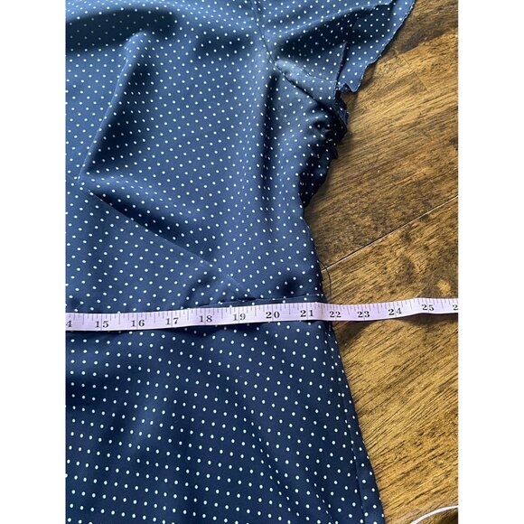 Lane Bryant Navy Blue Polka Dot Flutter Sleeve Midi Faux Wrap Dress Size 22 - Picture 9 of 12